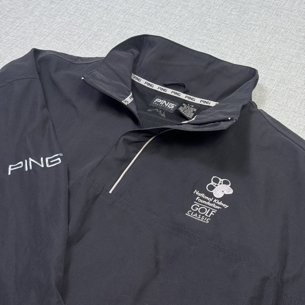 PING 1/4 Zip Golf Windbreaker Jacket Mens Large Black Lined Performance
